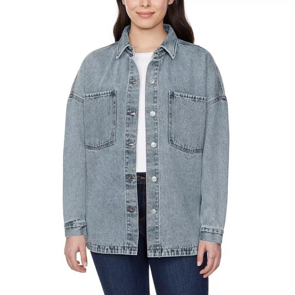 Hudson Denim Shacket Oversized Boyfriend Fit Blue Cotton Shirt Jacket Size S NWT